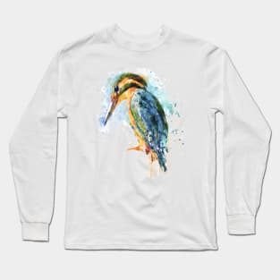 Kingfisher Bird Watercolor Painting Long Sleeve T-Shirt